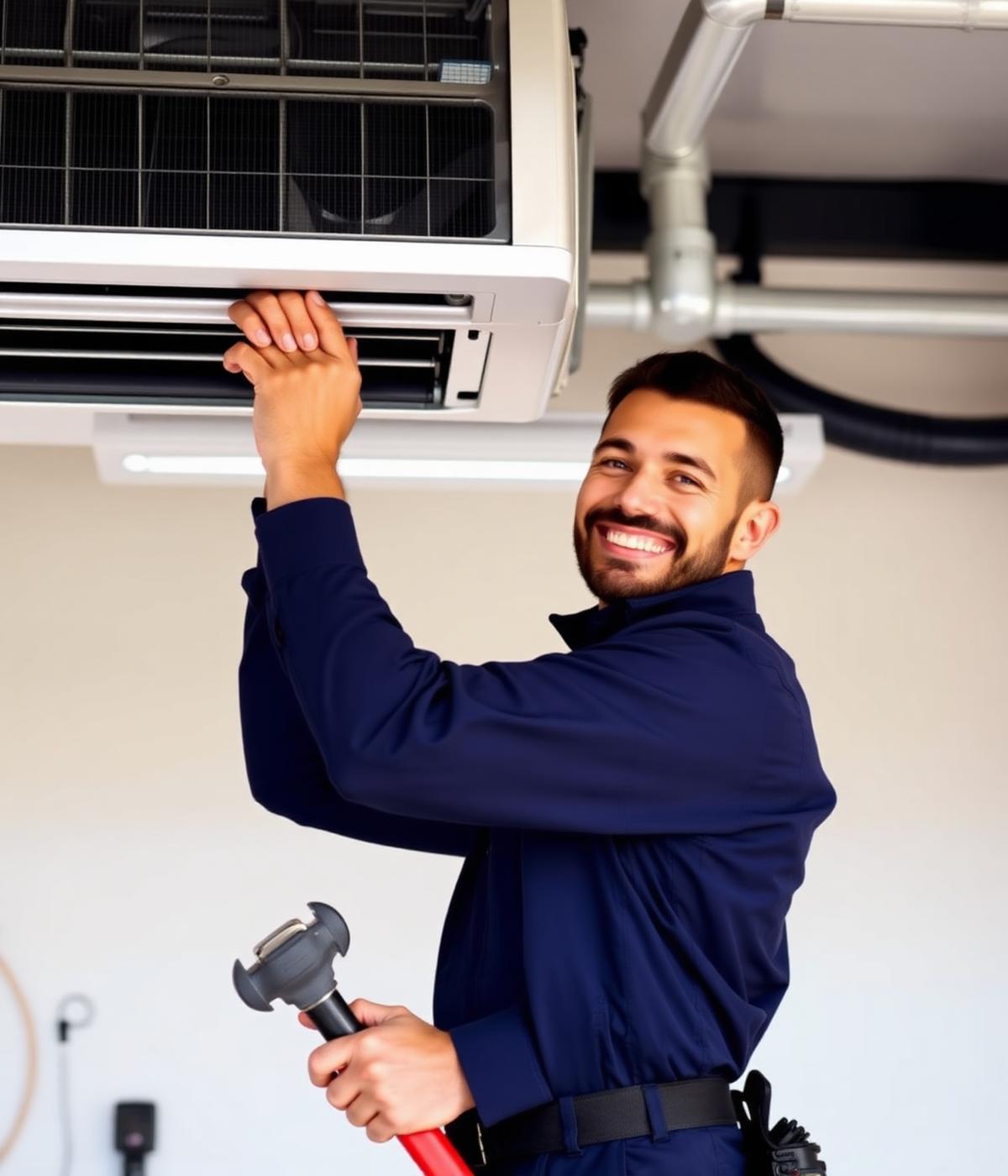 HVAC technician working on residential heating and cooling equipment